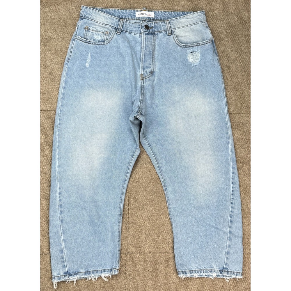 Amici by Baci Distressed Women‎ Capri Button Fly Denim Jean Size L